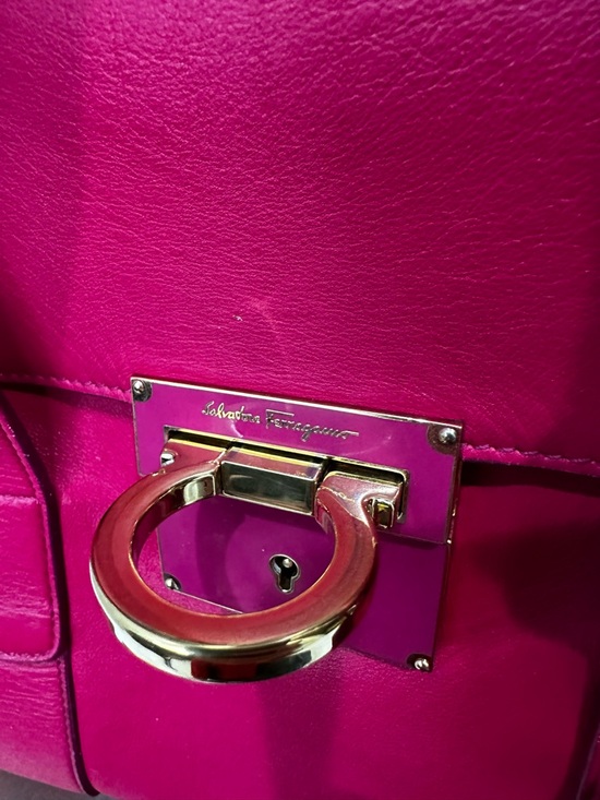 Salvatore Ferragamo Gancini Lock Satchel – Fuchsia Leather with COA - Picture 6 of 13